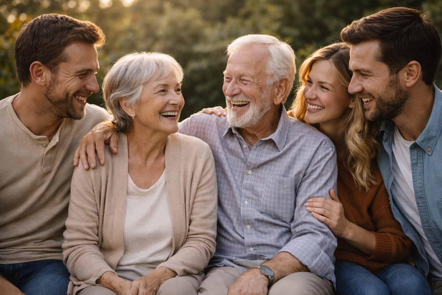 Happy family together with elderly parents